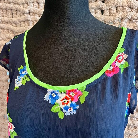 Hollister Navy Blue Sheer Floral Top Size Medium - Picture 9 of 11